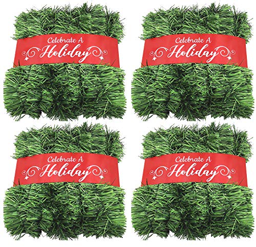 Product Cover 50 Foot Garland for Christmas Decorations - Non-Lit Soft Green Holiday Decor for Outdoor or Indoor Use - Premium Quality Home Garden Artificial Greenery, or Wedding Party Decorations (Pack of 4)