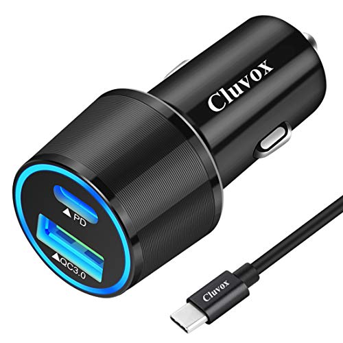Product Cover Rapid Type C Car Charger, Compatible Google Pixel 3 XL/3/2 XL/2/XL/C, USB C PD Car Charger with 3.3ft Type C Cable, 18W Power Delivery and Quick Charge 3.0 Fast Charging Car Adapter - Black