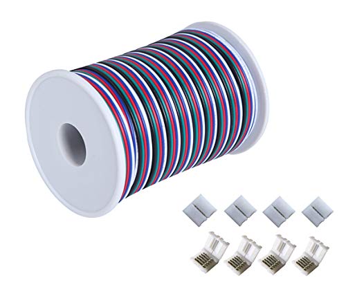 Product Cover C-able 65.6ft(20m) RGBW Wire Extension Cable with Spool, 12V RGBW 5Pin Led Lights Wires Strip Kit Extend Wire for 5050 3528, with 8PCS RGBW Led Strip Connectors