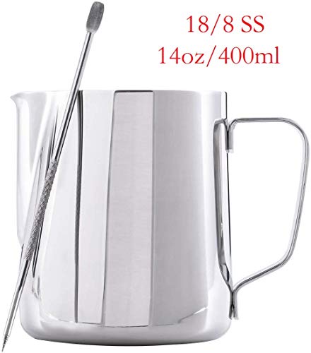Product Cover Wingjip Espresso Milk Frothing Pitcher 14oz with Latte Art Pen, Steaming Pitchers Liquid Measurement Cup 14oz (400ml) Coffee Maker Accessories