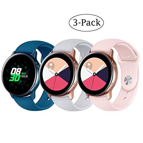 Product Cover Fit Samsung Galaxy Watch (42mm)/ Galaxy Watch Active (40mm) Bands, 3Pack 20mm Quick Release Stylish Sport Silicone Bands Straps Wristbands Bracelet Watch Band for 42mm Galaxy Watch (Blue Gray Pink)