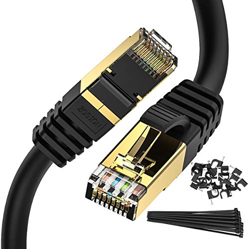 Product Cover Ethernet Cable 10 ft Cat 8 Cable Zosion RJ45 Internet Patch Cable 2000Mhz 40Gbps High Speed LAN Wire Cable Cord Shielded for Modem, Router, PC, Mac, Laptop, PS2, PS3, PS4, Xbox, and Xbox 360 Black