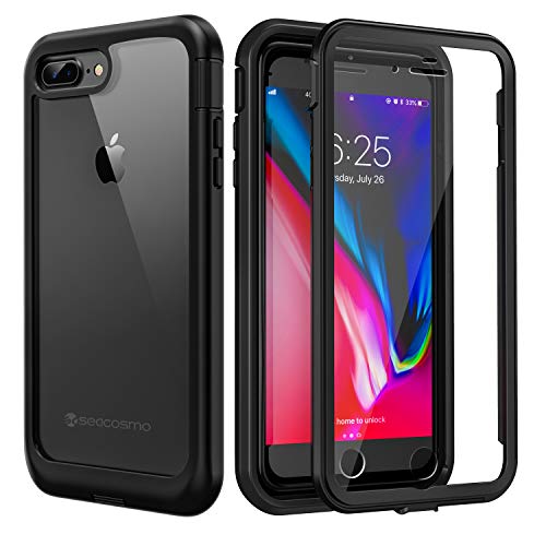Product Cover seacosmo Sim Full iPhone 7 Plus Case/iPhone 8 Plus Case, Shockproof Dustproof Rainproof Protective Case Cover with Built-in Screen Protector Compatible with iPhone 7 Plus/iPhone 8 Plus, Black