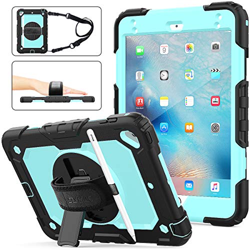 Product Cover SEYMAC stock iPad Mini 5/4 Case, [Full-Body] & [Shock Proof] Hybrid Armor Protective Case with 360 Rotating Stand & Strap [Stylus Pencil Holder] for iPad Mini 5th/4th Generation(SkyBlue+Black)