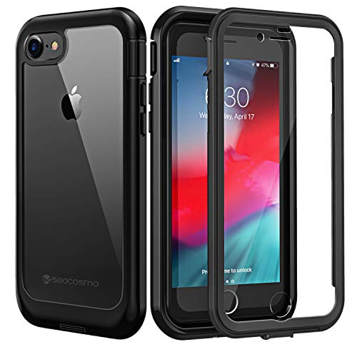 Product Cover seacosmo iPhone 7 Case/iPhone 8 Case, Dual Layer Clear Case with Built-in Screen Protector Full-Body Protective Bumper Case for iPhone 8/iPhone 7-Clear/Black