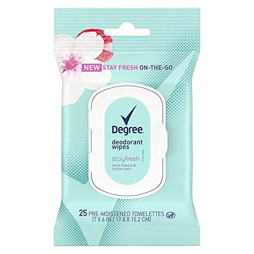 Product Cover Degree Stay Fresh On-The-Go Deodorant Wipes, 25 Towlettes (White Flowers & Lychee)