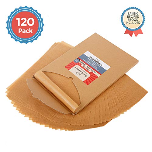 Product Cover Quarter Sheet Pans 8x12 Inch Pack of 120 Parchment Paper Baking Sheets by Baker's Signature | Precut Silicone Coated & Unbleached - Will Not Curl or Burn - Non-Toxic & Comes in Convenient Packaging