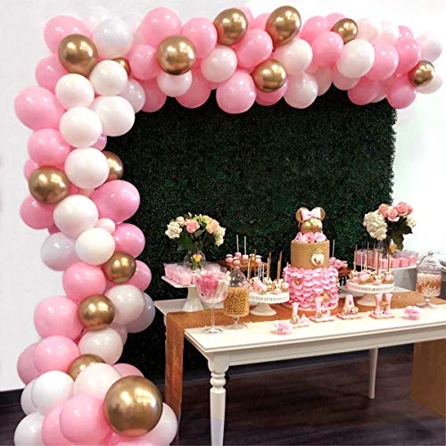 Product Cover Balloon Garland Arch Kit 16Ft Long 112pcs Pink White Gold Balloons Pack for Girl Birthday Baby Shower Bachelorette Party Centerpiece Backdrop Background Decorations
