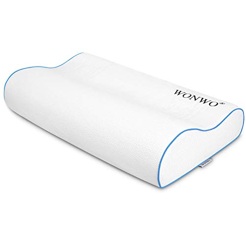 Product Cover Wonwo Memory Foam Pillow, Contour Orthopedic Cervical Pillow for Head Support, Neck Pain, Bed Pillow for Back Stomach Side Sleepers with Washable Cover Washable Pillowcase