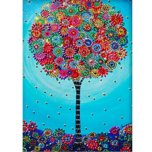 Product Cover DIY 5D Special Shape Diamond Painting by Number Kit Crystal Rhinestone Round Drill Picture Art Craft Home Wall Decor 12x16In Flowers Tree