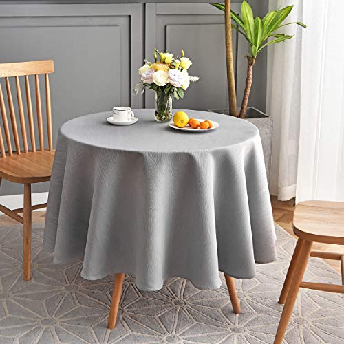 Product Cover maxmill Jacquard Round Table Cloth Swirl Pattern Waterproof Antiwrinkle Heavy Weight Soft Tablecloths for Circular Table Cover and Kitchen Dinning Tabletop Decoration Round 70 Inch Light Gray