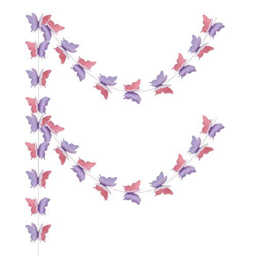 Product Cover Zilue Butterfly Banner Decorative Paper Garland for Wedding, Baby Shower, Birthday & Theme Decor 110 Inches Long Set of 2 Pieces Purple/White/Pink Color