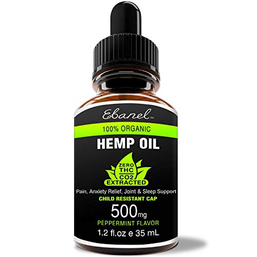 Product Cover Hemp Oil Extract for Pain, Anxiety and Stress Relief, 1.2oz 500mg Purest Organic Hemp Extract, Non-Diluted Potent Hemp Drops for Mood and Sleep Support, Premium Quality Non-GMO with Peppermint Flavor