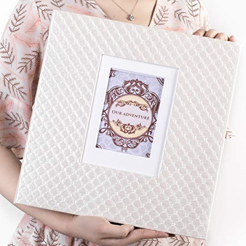 Product Cover 13x13 inch Photo Album Large Magnetic Page Fit Any Size of Photos Stamps Tickets with DIY Cut-Out Window Beige 30 Sheets-White