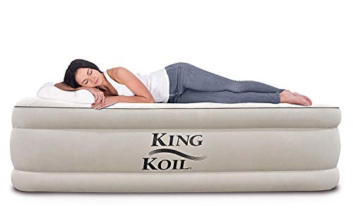 Product Cover King Koil California King Luxury Raised Air Mattress with Built-in 120V AC High Capacity Internal Pump Comfort Quilt Top King Airbed for Home Camping Travel 1-Year Manufacturer Guarantee