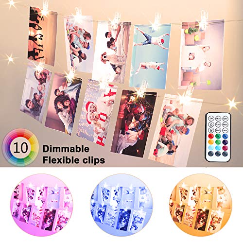 Product Cover 20 LED Photo Clip String Lights, 6.56ft 10 Color Changing Battery Operated & USB Fairy Lights with Remote Timer for Hanging Photo Banner, Cards, Memos, Picture Holder, Indoor Ambiance Wall Decor