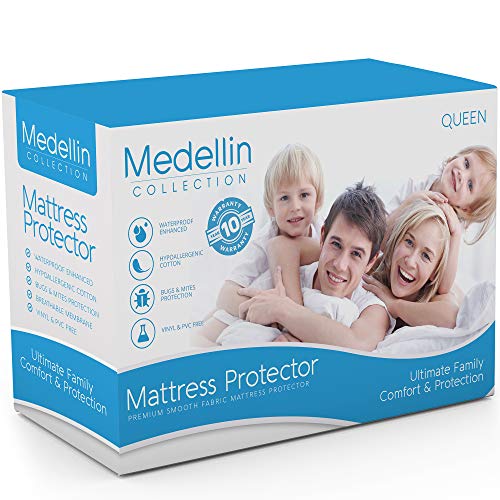 Product Cover Medellin Collection Premium Hypoallergenic Waterproof Queen Mattress Protector - Vinyl Free...