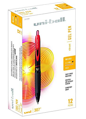 Product Cover Uni-ball 307 Retractable Gel Pens, Micro Point (0.5mm), Red, 12 Count