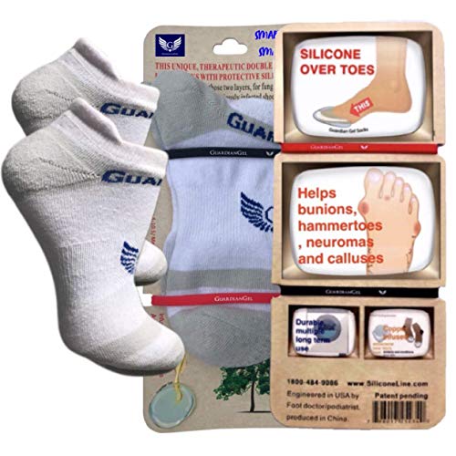 Product Cover GUARDIANGEL Socks, Silicone Gel toe cup Tea tree oil infused to Stop Fungi Nail and Cushion Bunion, Neuroma, Toes, Copper compression Arch support, Diabetic friendly, By Podiatrist, Fit Men size 8-16