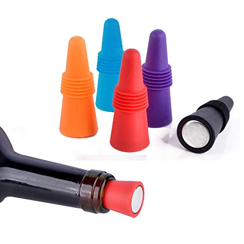Product Cover SZUAH Wine Bottle Stopper (Set of 5), Silicone Reusable Wine and Beverage Bottle Stopper with Grip Top, Assorted Color.(Red, Blue, Orange, Purple, Black)