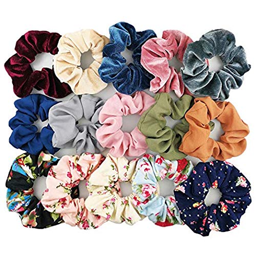 Product Cover Homerove 15Pcs Hair Scrunchies,Velvet,Chiffon,Cotton Elastic Hair Bands,Scrunchy Hair Ties Ropes For Women Or Girls Hair Accessories '¬Œ 5 Vintage Velvet,5 Solid Colors Chiffon,5 Soft Flowered Cotton