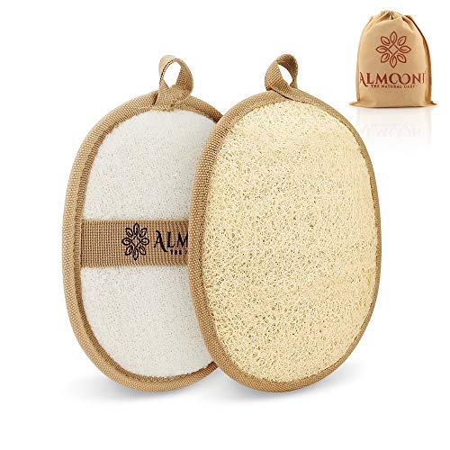 Product Cover Premium Exfoliating Loofah Pad Body Scrubber, Made of Natural Egyptian Shower Loufa Sponge and Soft Cotton Materials (2 Pack)