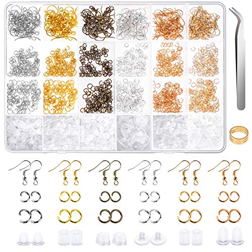 Product Cover Earring Hooks, Anezus 1900Pcs Earring Making Supplies Kit with Fish Hook Earrings, Earring Backs, Jump Rings for Jewelry Making and Earring Repair (Assorted Colors)