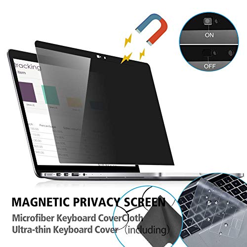 Product Cover MacBook Pro 15 Privacy Screen Protector Magnetic,Laptop Privacy Screen Filter for MacBook Pro 15 inch 2016/2017/2018 (A1707/A1990) Touch Bar Include,with Webcam Cover Slider&TPU Keyboard Cover