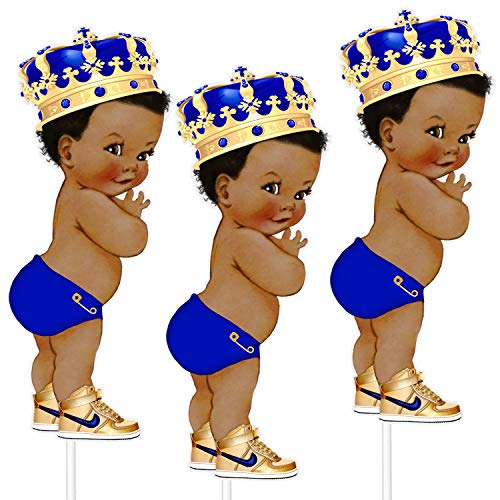 Product Cover 8 inches Royal Blue Little Prince Table Decoration Centerpieces, Set of 3 African American Prince Birthday Centerpieces