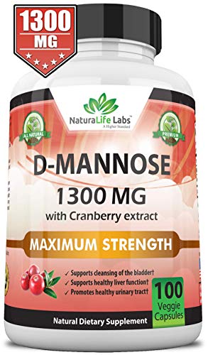 Product Cover D-Mannose 1,300 mg with Cranberry Extract Fast-Acting, Flush Impurities, Natural Urinary Tract Health- 100 Veggie Capsules