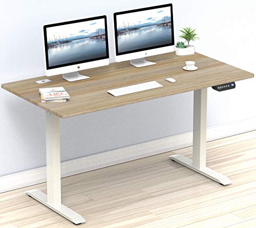 Product Cover SHW 55-Inch Large Electric Height Adjustable Computer Desk, 55 x 28 Inches, Oak