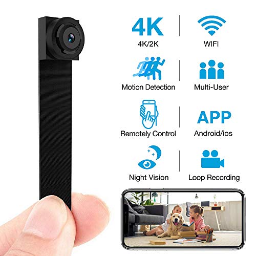 Product Cover 4K Hidden Camera WiFi Wireless 2019 Newest DIY Mini Camera with 7 Level Motion Detection Sensitivity and Automatically Turn on and Off Night Vision Function for iPhone/Android Home Security Camera