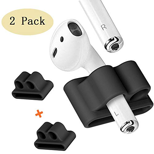 Product Cover Resher Compatible for AirPod 1 / AirPod 2 Holder Airpod Watch Strap Holder Compatible for AirPod Holder Portable Anti-Lost Silicone Holder Accessories (2 Pack, Black+Black)