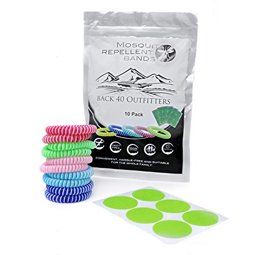 Product Cover Back 40 Outfitters - Mosquito Repellent Bracelet for Kids, Adults & Pets, Insect Repellent Bands,Non-Toxic Safe Wristband 10 Pack with 60 Patches for Maximum Protection