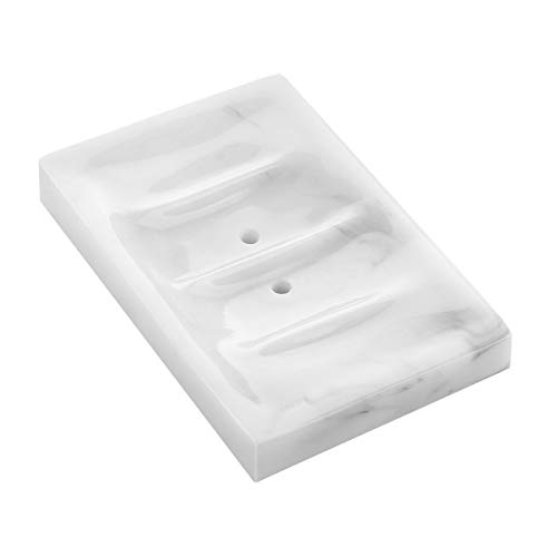 Product Cover Soap Dish Draining, Luxspire Soap Dish, Resin Soap Bar Holder Container for Shower, Bathroom, Sink Bathtub Dish, Soap Tray, Soap Box Case, Holder for Sponges Hand Soap Dish Marble Pattern - Ink White