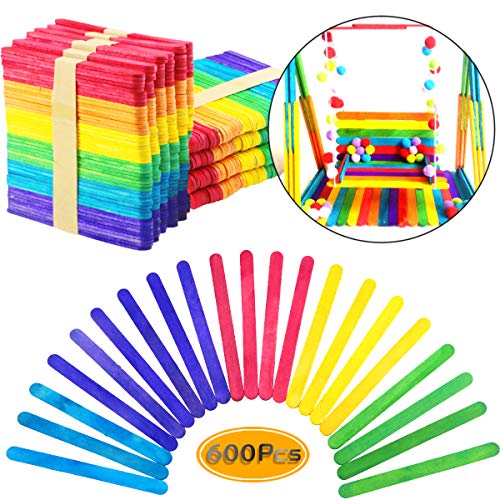 Product Cover UPlama 600 PCS Colored Craft Sticks Wooden Popsicle Sticks Natural Jumbo Wooden Popsicle Sticks for DIY Craft Creative Designs or Children Education