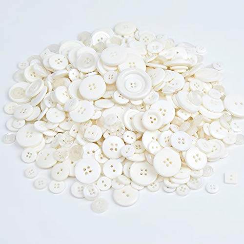 Product Cover HanYoer 600 Pcs Buttons DIY Crafts Children's Manual Button Painting 4 Holes Buttons DIY Handmade Ornament (White)