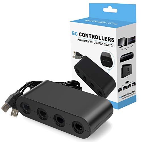 Product Cover Switch Gamecube Controller Adapter, Super Smash Bros Gamecube Adapter for Nintendo Switch, Wii U and PC USB with 4 Ports - Plug & Play, No Drivers Needed