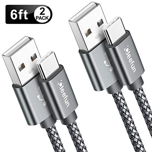 Product Cover CLEEFUN USB Type C Charger Cable [6ft, 2-Pack] Fast Charging USB C Cable/Cord for Samsung Galaxy S10e S10 S9 S8 Plus S10+, Note 10 Note 9 Note 8, LG G7 G6 G5 V40 V35 V30 V20, Pixel 2 XL, Nylon Braided