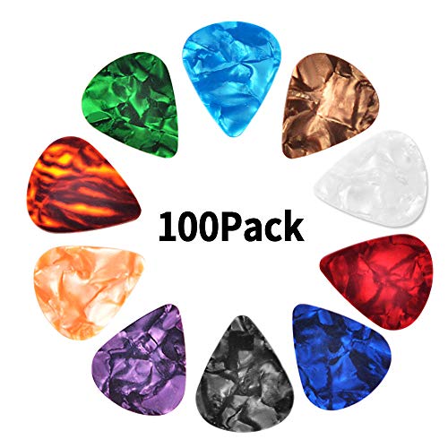Product Cover Haneye 100 Pcs Guitar Picks Variety,Colroful Premium Celluloid Picks for Acoustic Electric Guitars Bass or Ukulele,with Different Sizes Contain Thin,Medium & Thick Gauges