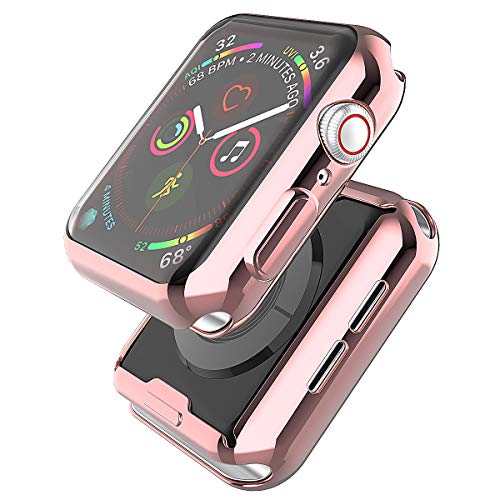 Product Cover Misxi Rose Gold Case for Apple Watch Series 5 / Series 4 Screen Protector 40mm, iwatch Cover TPU Overall Protective Case for Series 5/4 40mm (1 Rose Gold + 1 Transparent) [2 Pack]