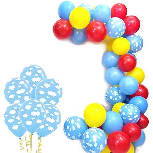 Product Cover Cloud Party Balloons Pack of 100 - Clouds with Yellow Red Blue Latex Balloons, For Boy Girl Birthday Baby Shower Party Supplies