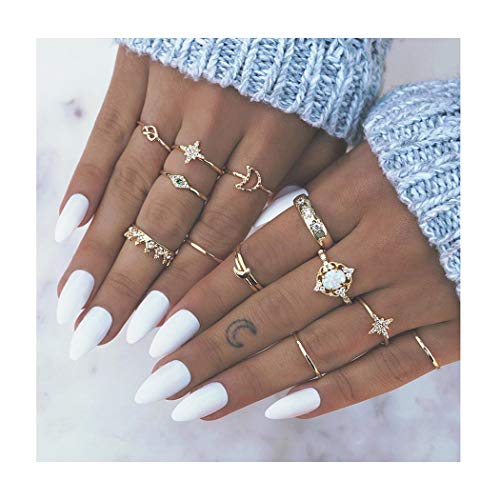 Product Cover Edary Boho Knuckle Rings Vintage Crystal Joint Knuckle Ring Set with Cresent for Women and Girls.(12Pcs)