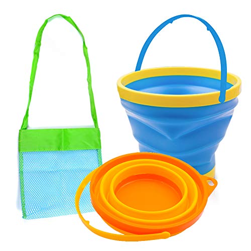 Product Cover Foldable Bucket Portable Silicone Pail for Kids Beach Play, 2.5L, 3PCS