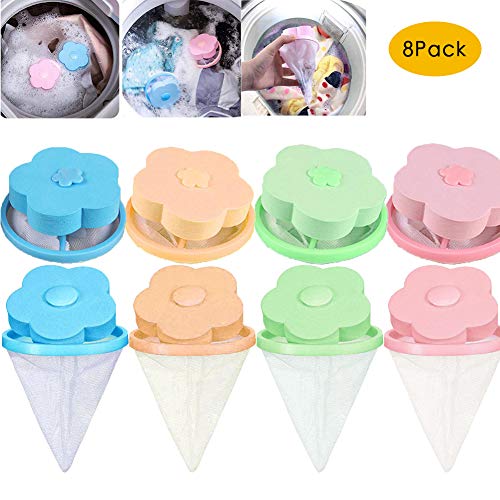 Product Cover 8 Pack Washer Hair Catcher，Reusable Washing Machine Hair Net Pouch, Portable Washer Lint Catcher, Hair Filter Net Pouch for Washing Machine with 4 Colors
