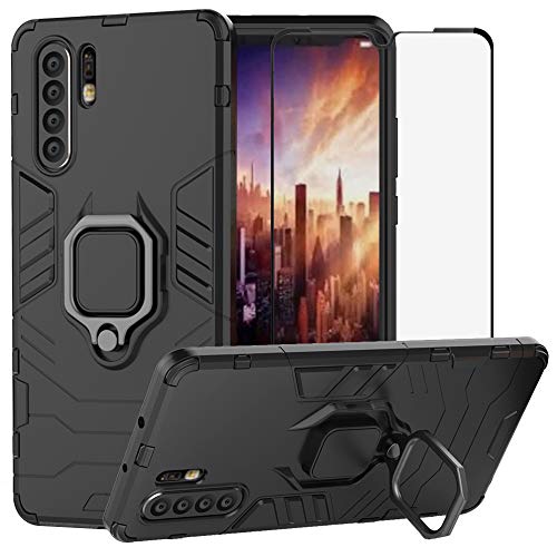 Product Cover BestAlice for Huawei P30 Pro Case, Hybrid Heavy Duty Protection Shockproof Defender Kickstand Armor Cover [ Full Coverage ] Tempered Glass Screen Protector，Black
