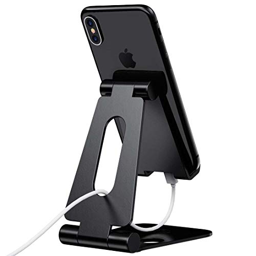 Product Cover ELV Aluminum Adjustable Mobile Phone Foldable Holder Stand Dock Mount for All Smartphones, Tabs, Kindle, iPad (Black)