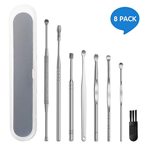 Product Cover 8 Pcs Ear Pick Earwax Removal Kit, Ear Cleansing Tool Set, Ear Curette Ear Wax Remover Tool with Cleaning Brush and Storage Box
