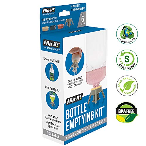 Product Cover Flip It! Bottle Emptying Kit - Flip Bottle Upside Down to Get Every Drop Out of Lotions, Shampoos, Conditioners and Kitchen Condiments 6 Pack - BPA Free - Dishwasher Safe