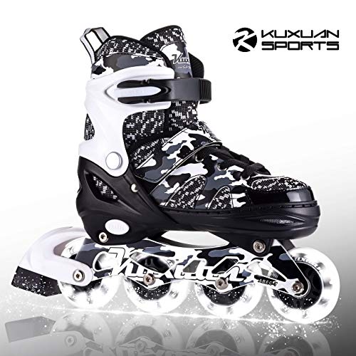 Product Cover Kuxuan Boys Camo Black & Silver Adjustable Inline Skates with Light up Wheels, Fun Illuminating Roller Blading for Kids Girls Youth - Medium(Y13-3) ...
